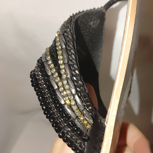 Naughty Monkey Bejeweled Sandal Flip Flop‎ Leather Black 37 Beaded Gem Jeweled - Picture 6 of 9